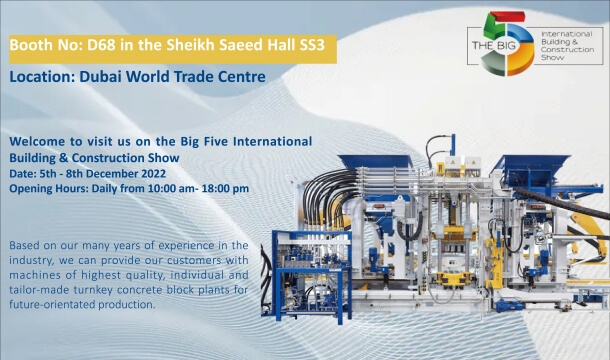 Welcome to visit QGM-ZENITH Block Machine at BIG 5 Show UAE